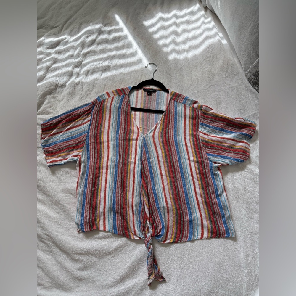 Zac & Rachel - Large- Striped Tie-Front Buttonless Top - Multicolor
